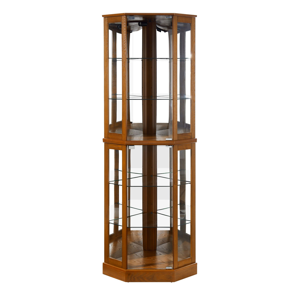 6 Shelf Corner Curio Display Cabinet with Lights and Adjustable Shelves - Dark Brown, Dark Red, Light Brown, photo 2 of 12