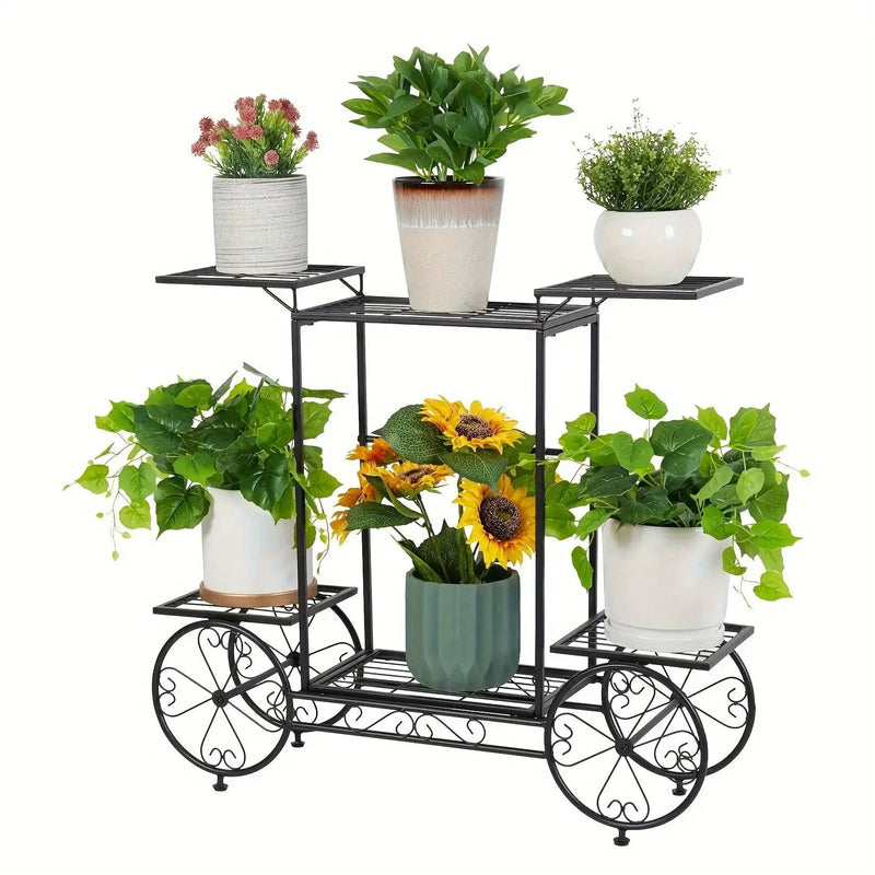 6-Tier Metal Garden Cart Plant Stand Iron Flower Display Rack by House Of Avana