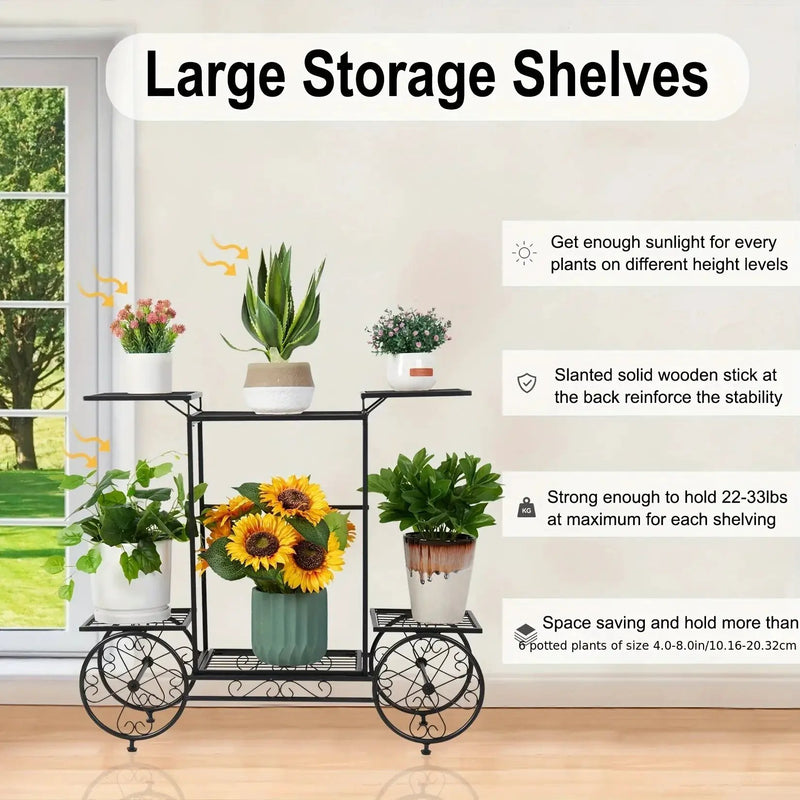 6-Tier Metal Garden Cart Plant Stand Iron Flower Display Rack by House Of Avana