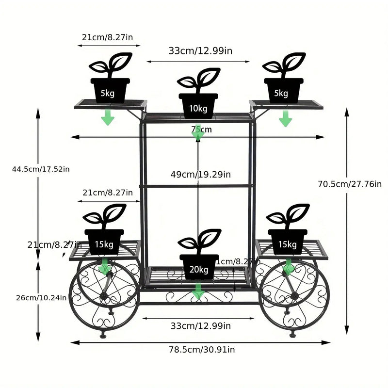 6-Tier Metal Garden Cart Plant Stand Iron Flower Display Rack by House Of Avana