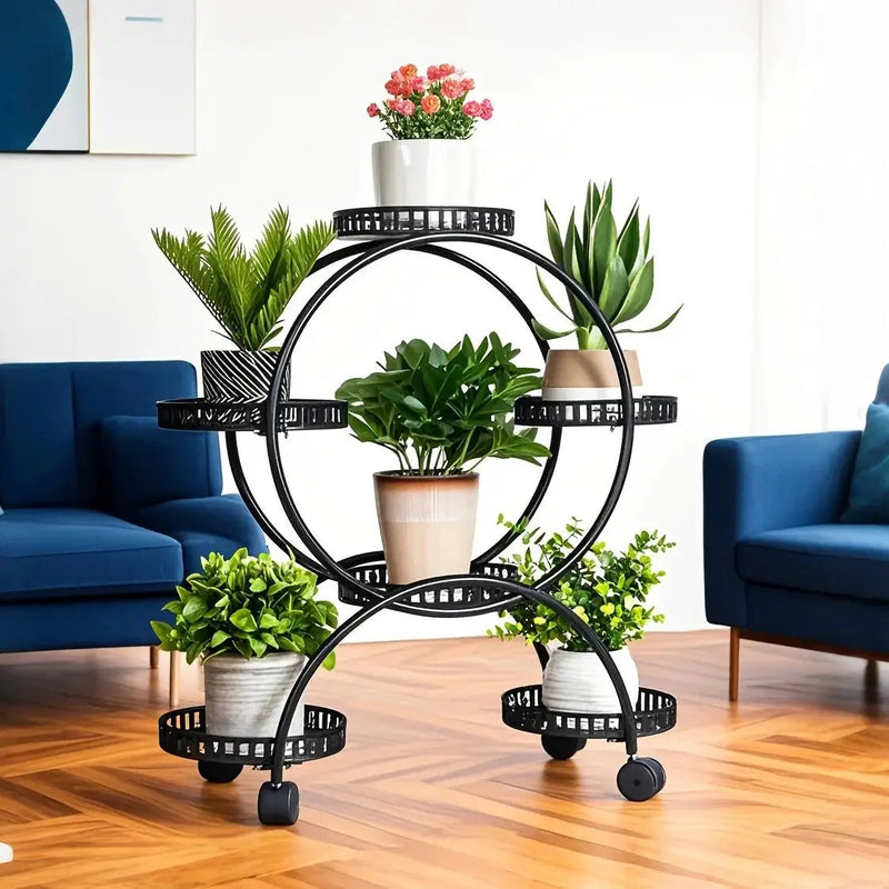 6-Tier Metal Plant Stand Garden Cart with Wheels for Patio and Balcony by House Of Avana
