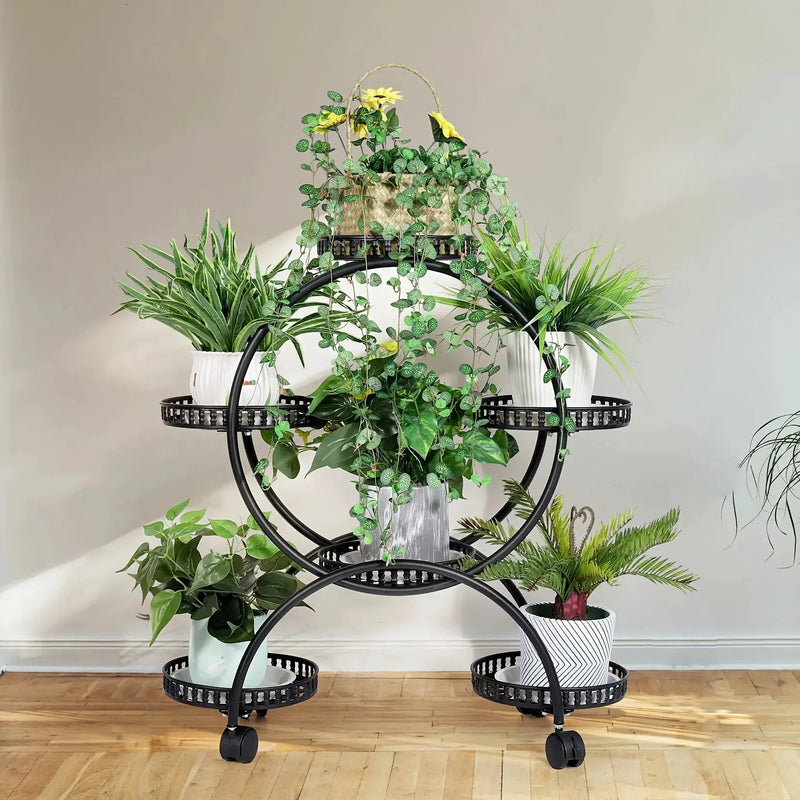 6-Tier Metal Plant Stand Garden Cart with Wheels for Patio and Balcony by House Of Avana