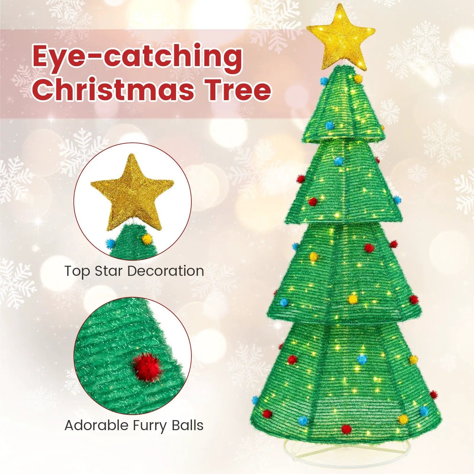 6.2 Feet Collapsible Christmas Tree with 200 Built-in LED Lights and Top Star Decoration by DirectDeals