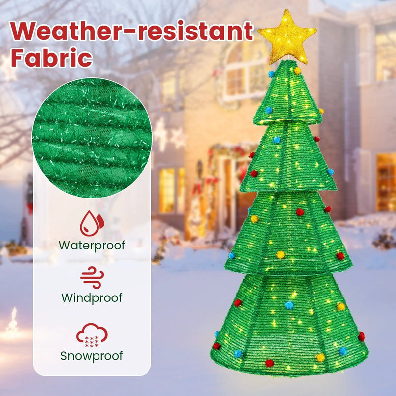6.2 Feet Collapsible Christmas Tree with 200 Built-in LED Lights and Top Star Decoration by DirectDeals