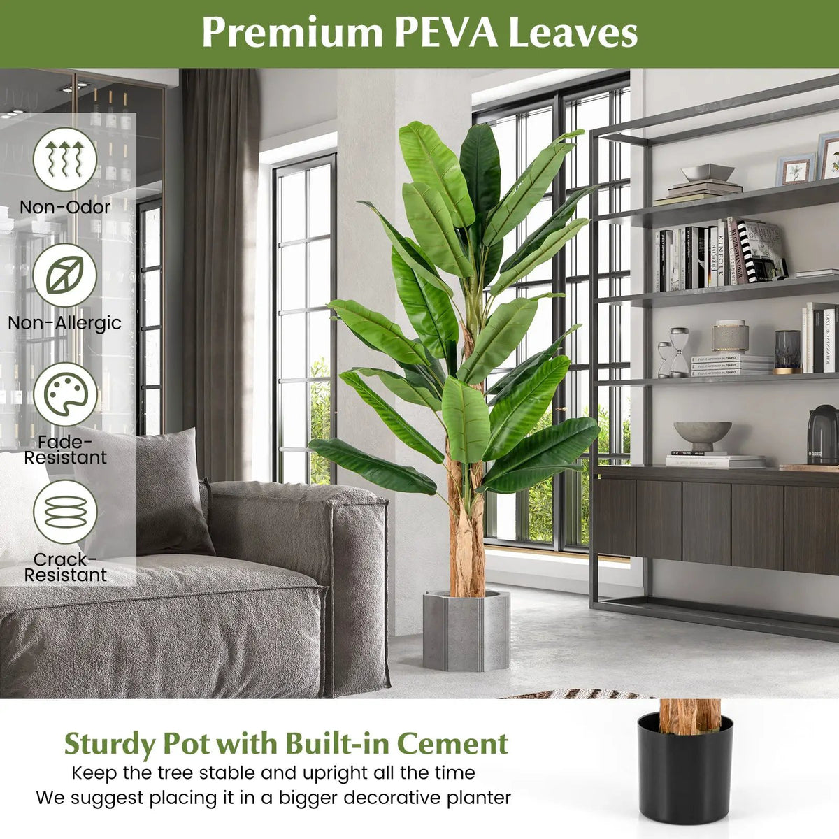 5.5/6.5 Feet Tall Artificial Banana Tree with 10/27 Large Leaves by DirectDeals