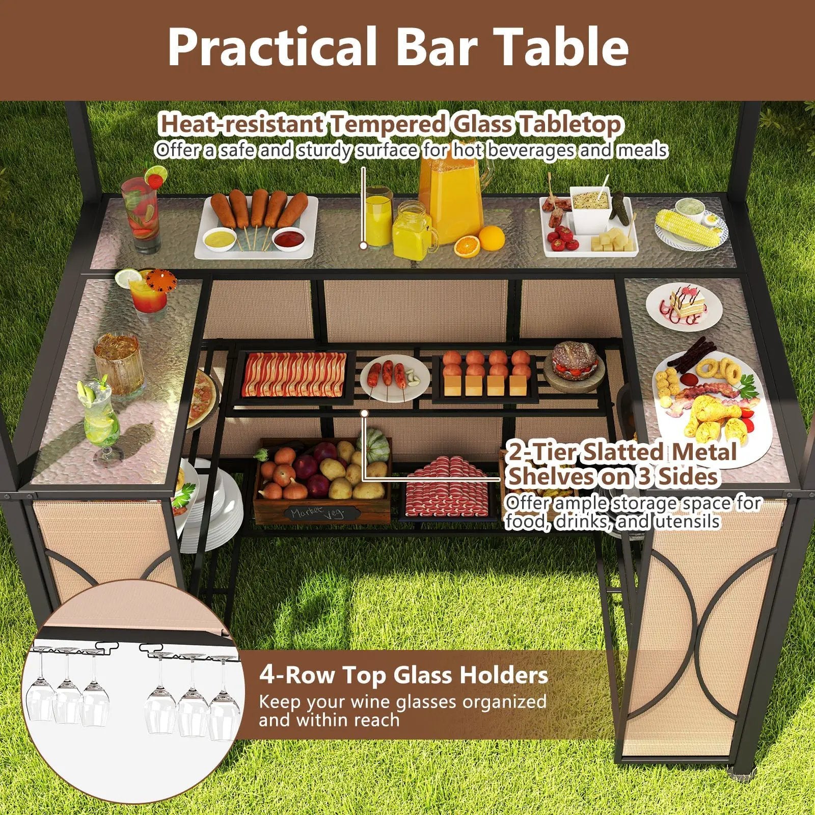 6.5 x 4 x 8 FT Grill Gazebo Set with 2 Bar Stools and Bar Table by DirectDeals