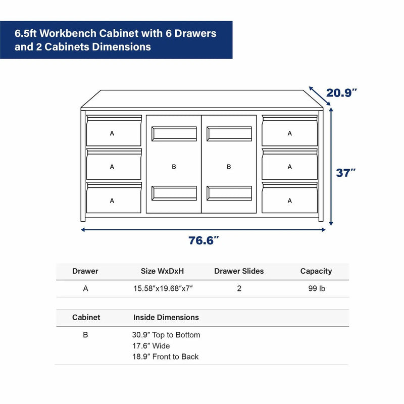 6.5ft Workbench Cabinet with 6 Drawers by Chery Industrial