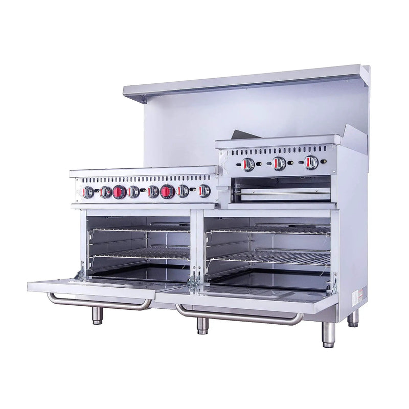 60-Inch Commercial 6-Burner 276K BTU Gas Range With Dual Ovens, Griddle And Salamander (SAK56914) by SAKSBY WHOLESALE