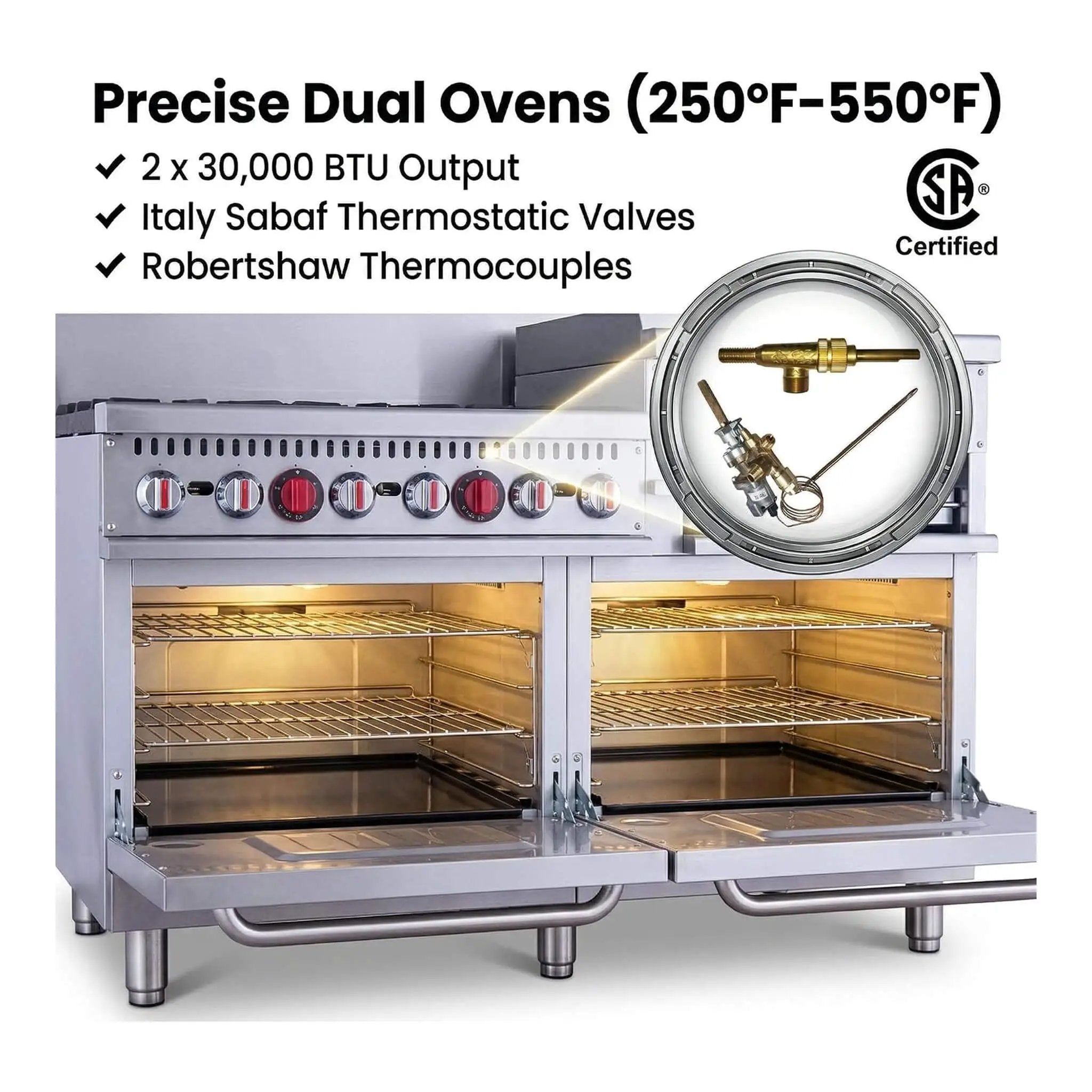 60-Inch Commercial 6-Burner 276K BTU Gas Range With Dual Ovens, Griddle And Salamander (SAK56914) by SAKSBY WHOLESALE