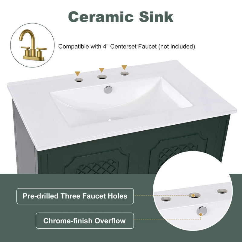 Nuvia 60-Inch Green Vintage Double Sink Vanity With Cabinets And Drawers (SAK26149) by SAKSBY WHOLESALE