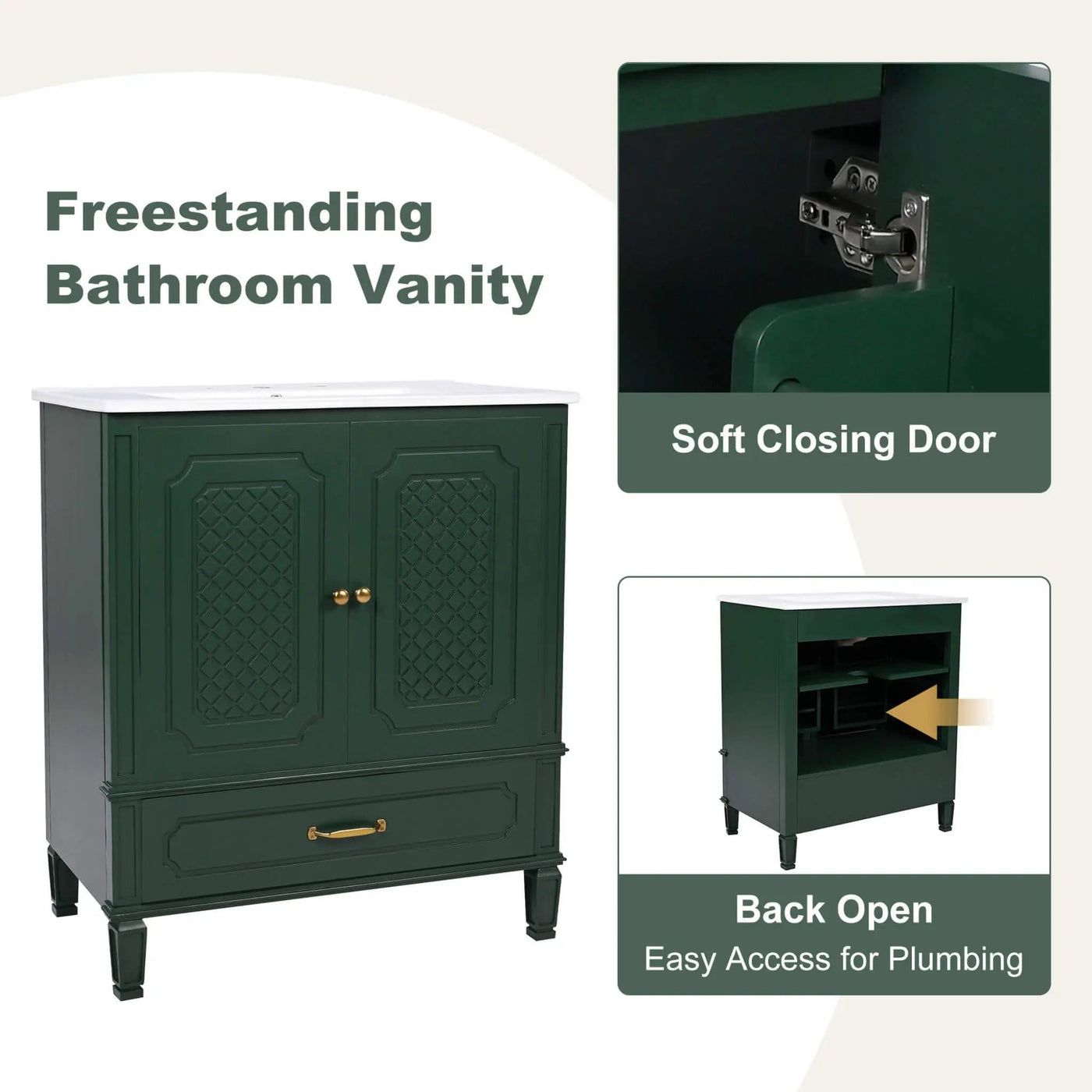Nuvia 60-Inch Green Vintage Double Sink Vanity With Cabinets And Drawers (SAK26149) by SAKSBY WHOLESALE