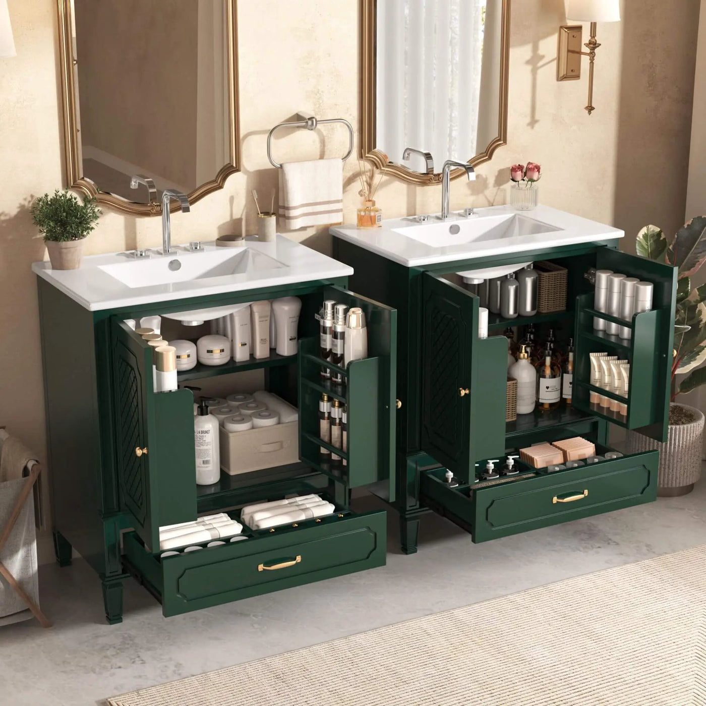 Nuvia 60-Inch Green Vintage Double Sink Vanity With Cabinets And Drawers (SAK26149) by SAKSBY WHOLESALE