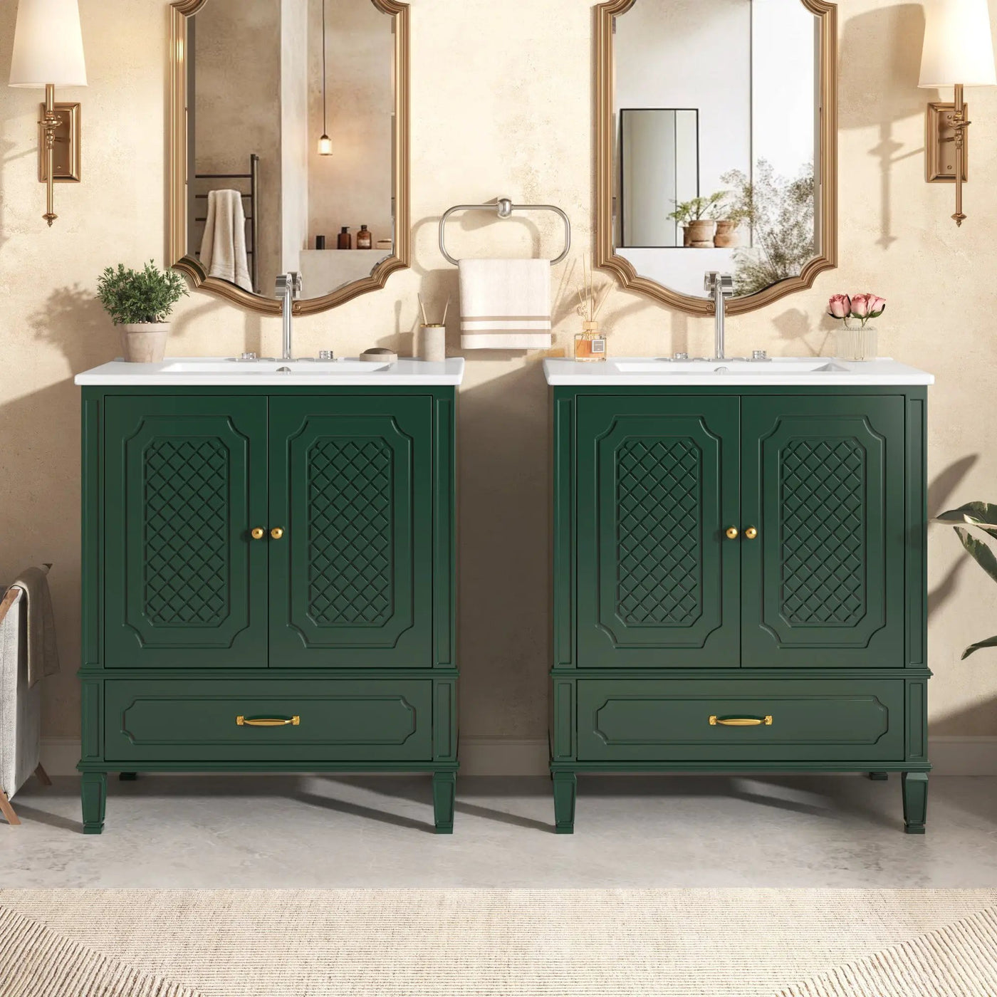 Nuvia 60-Inch Green Vintage Double Sink Vanity With Cabinets And Drawers (SAK26149) by SAKSBY WHOLESALE