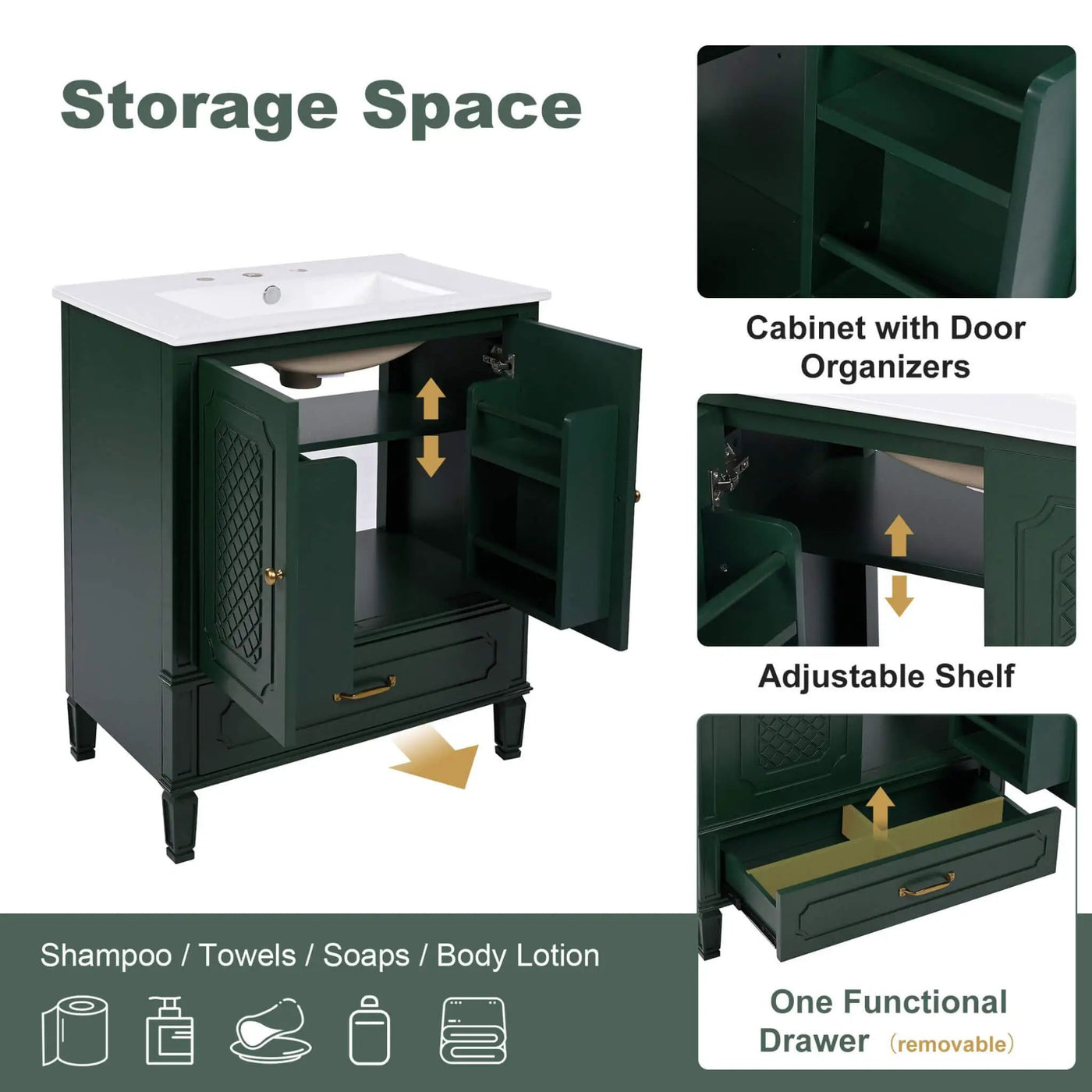 Nuvia 60-Inch Green Vintage Double Sink Vanity With Cabinets And Drawers (SAK26149) by SAKSBY WHOLESALE