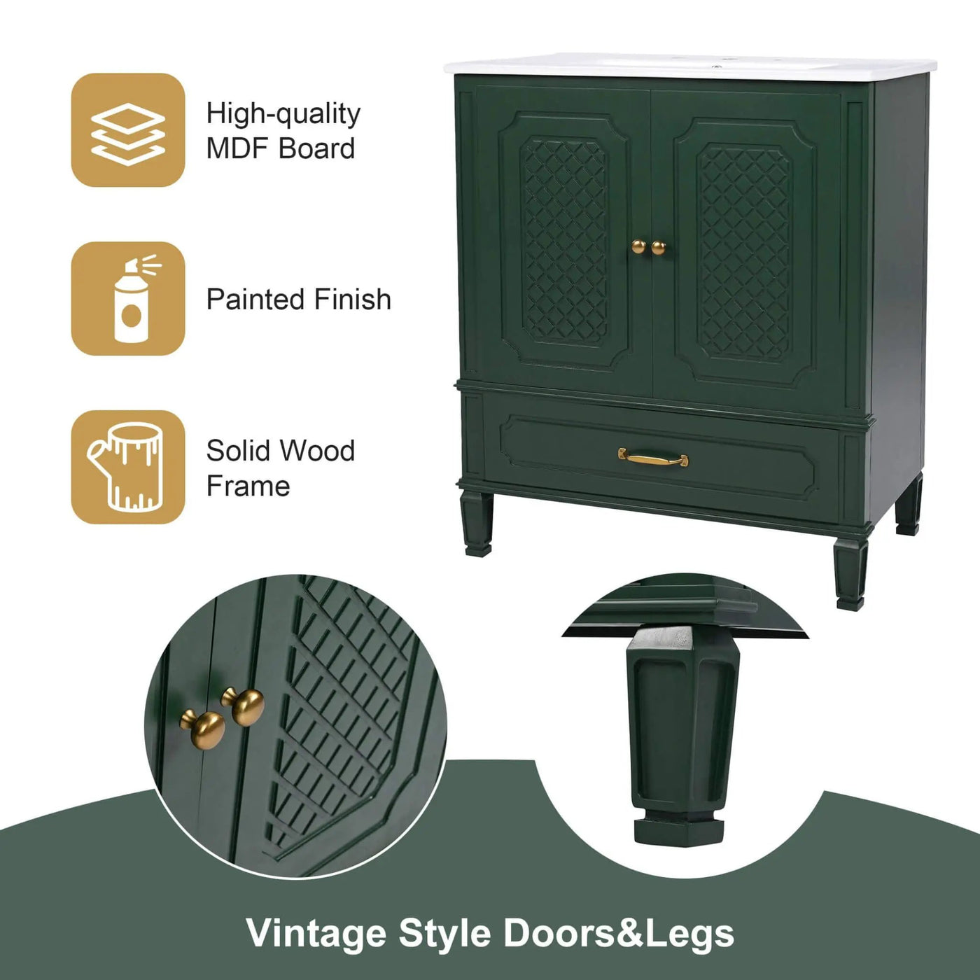 Nuvia 60-Inch Green Vintage Double Sink Vanity With Cabinets And Drawers (SAK26149) by SAKSBY WHOLESALE