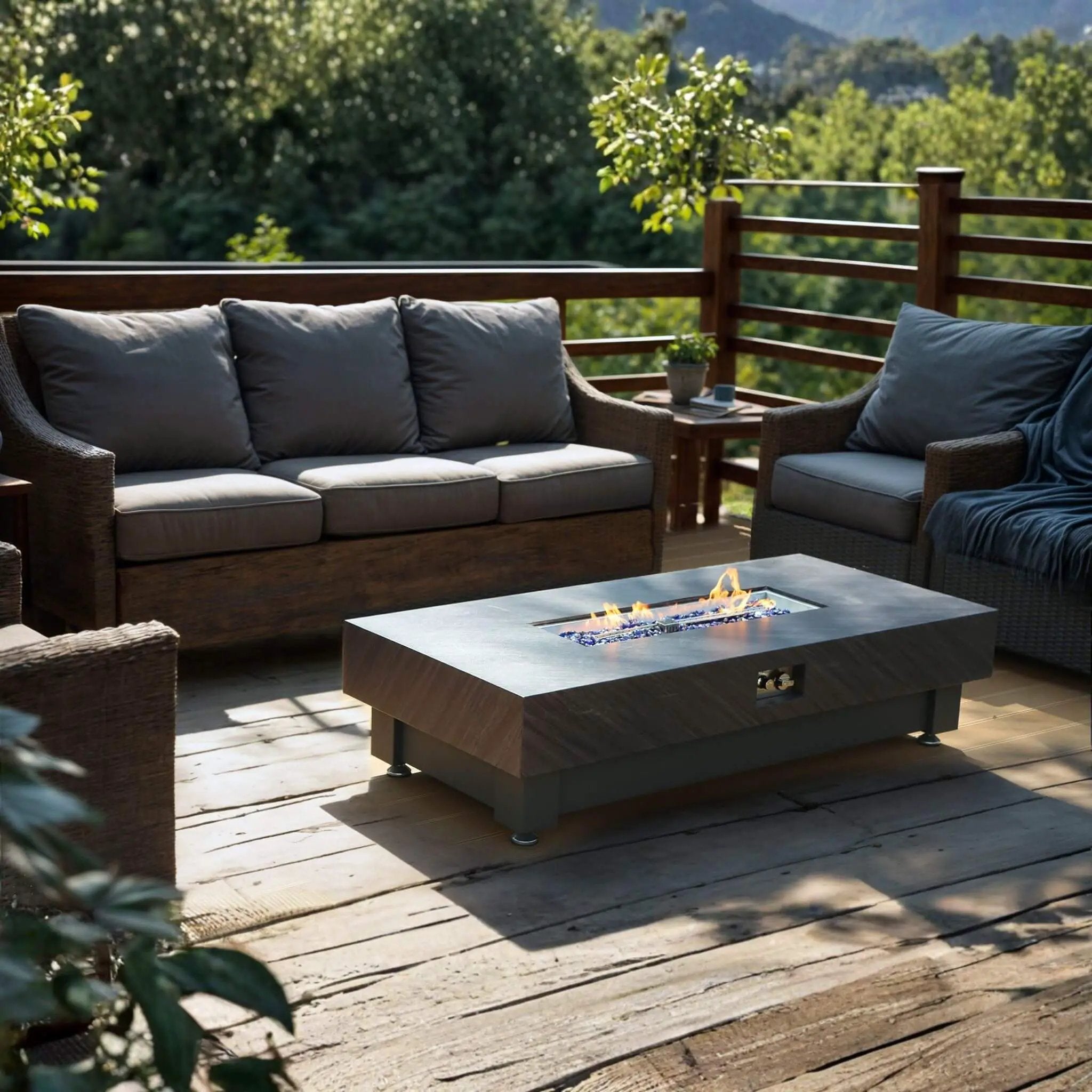 Alora Premium 60-Inch Rectangular Outdoor Modern Propane Fire Pit Table With Rain Cover (SAK91273) by SAKSBY WHOLESALE