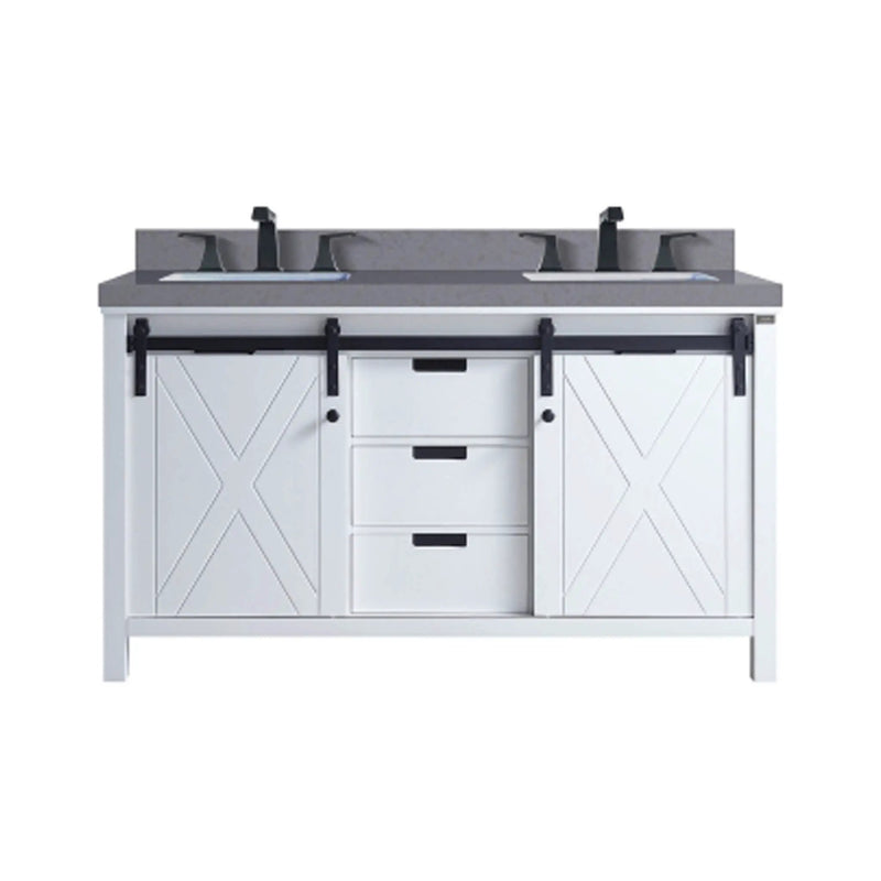 Nuvia White Bathroom Vanity With Gray Quartz Top And Faucet Set (SAK40685) by SAKSBY WHOLESALE