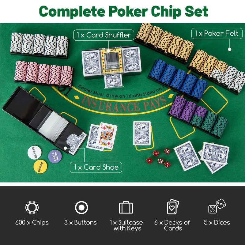 600-Piece Poker Chip Set 14 Gram Claytec Chips with Carrying Case-Black by DirectDeals