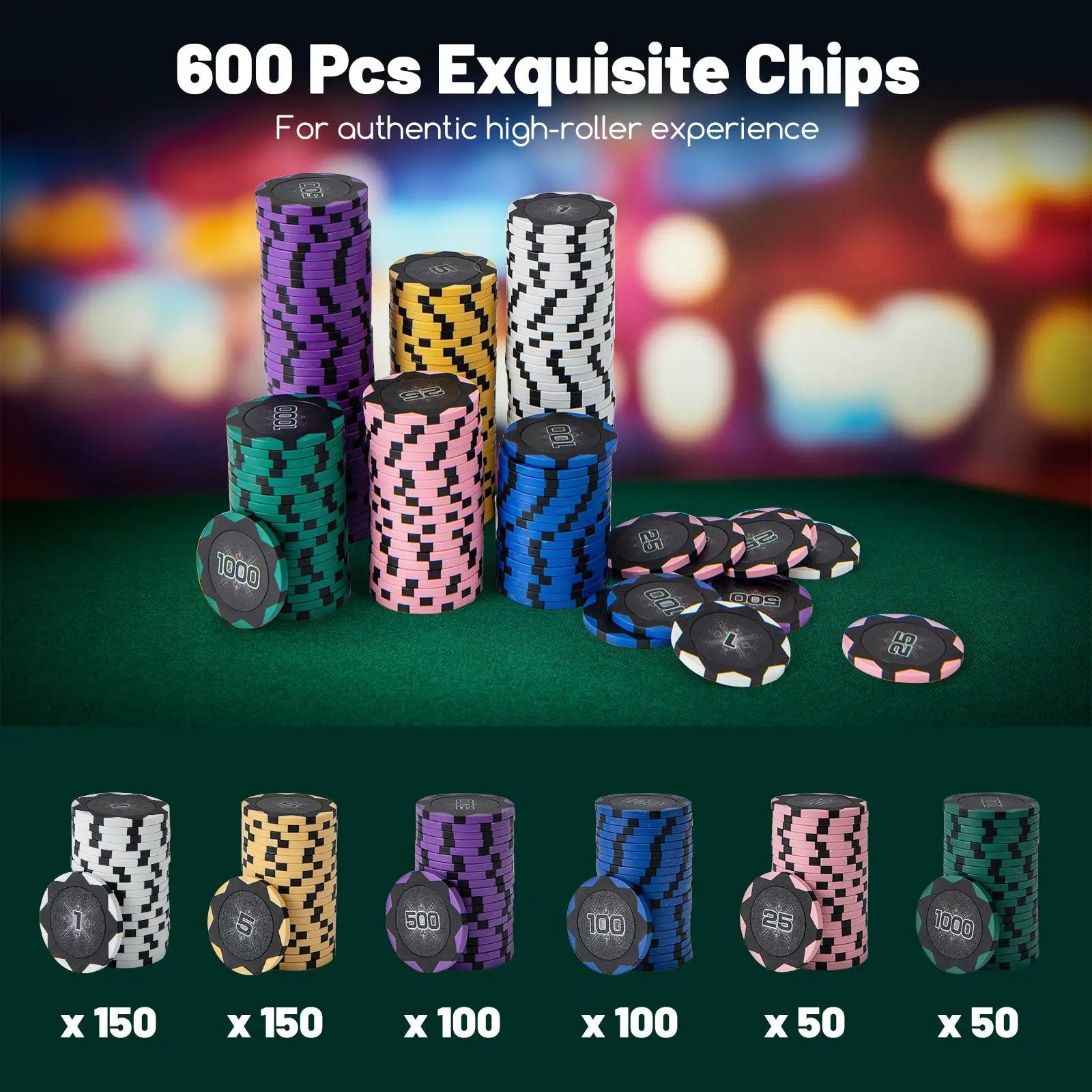 600-Piece Poker Chip Set 14 Gram Claytec Chips with Carrying Case-Black by DirectDeals