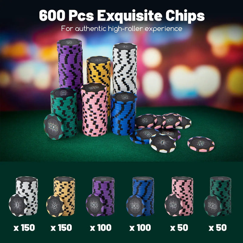 600-Piece Poker Chip Set 14 Gram Claytec Chips with Carrying Case-Black by DirectDeals