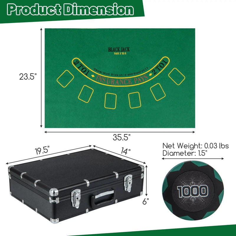 600-Piece Poker Chip Set 14 Gram Claytec Chips with Carrying Case-Black by DirectDeals