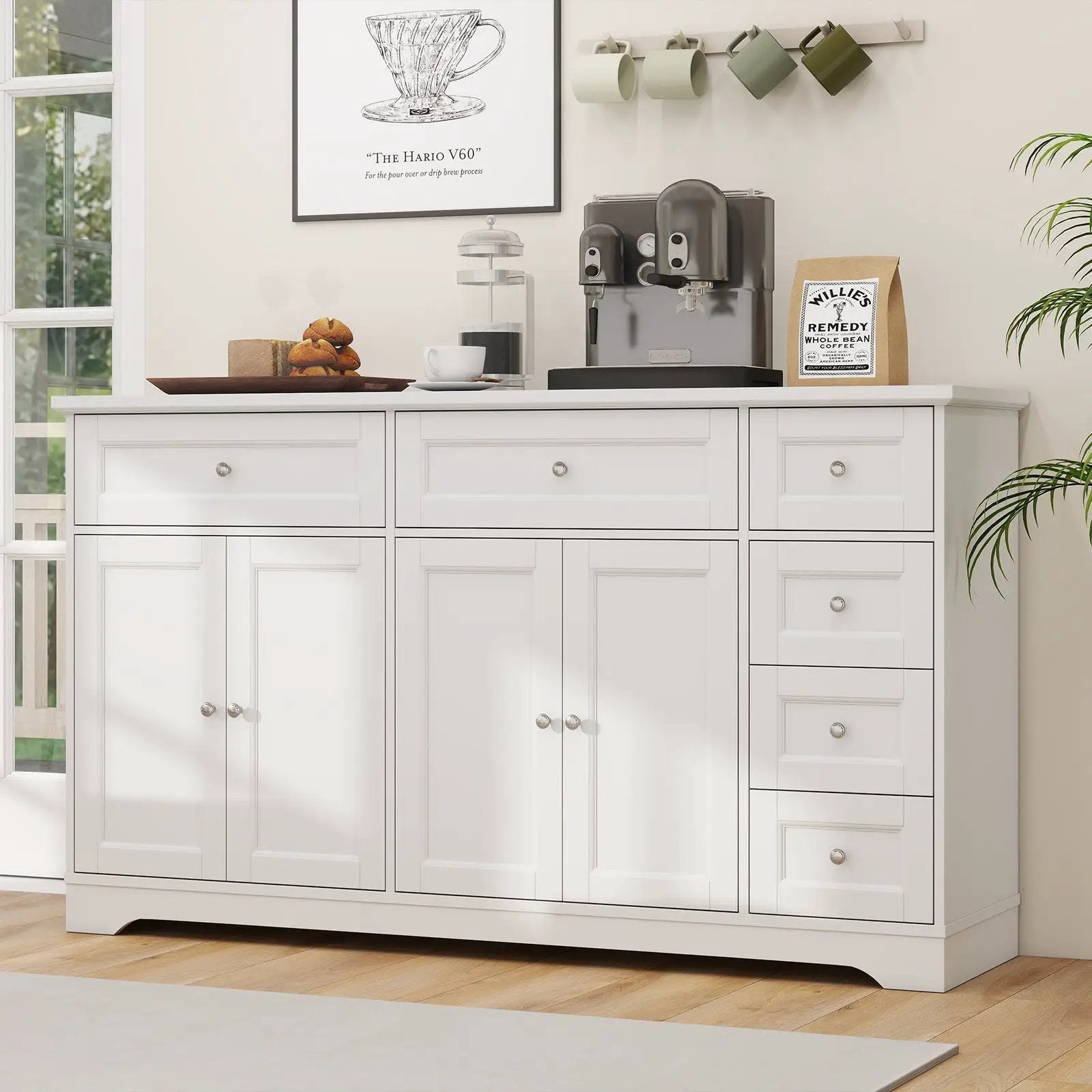 Buffet Sideboard 59" Modern Coffee Bar Station Console Table-White by DirectDeals