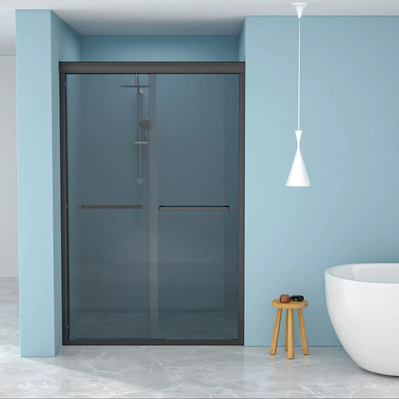 Double Sliding Glass Shower Door 8Mm Tempered Glass With Stainless Steel Frame - Matte Black by HouseOfZazla