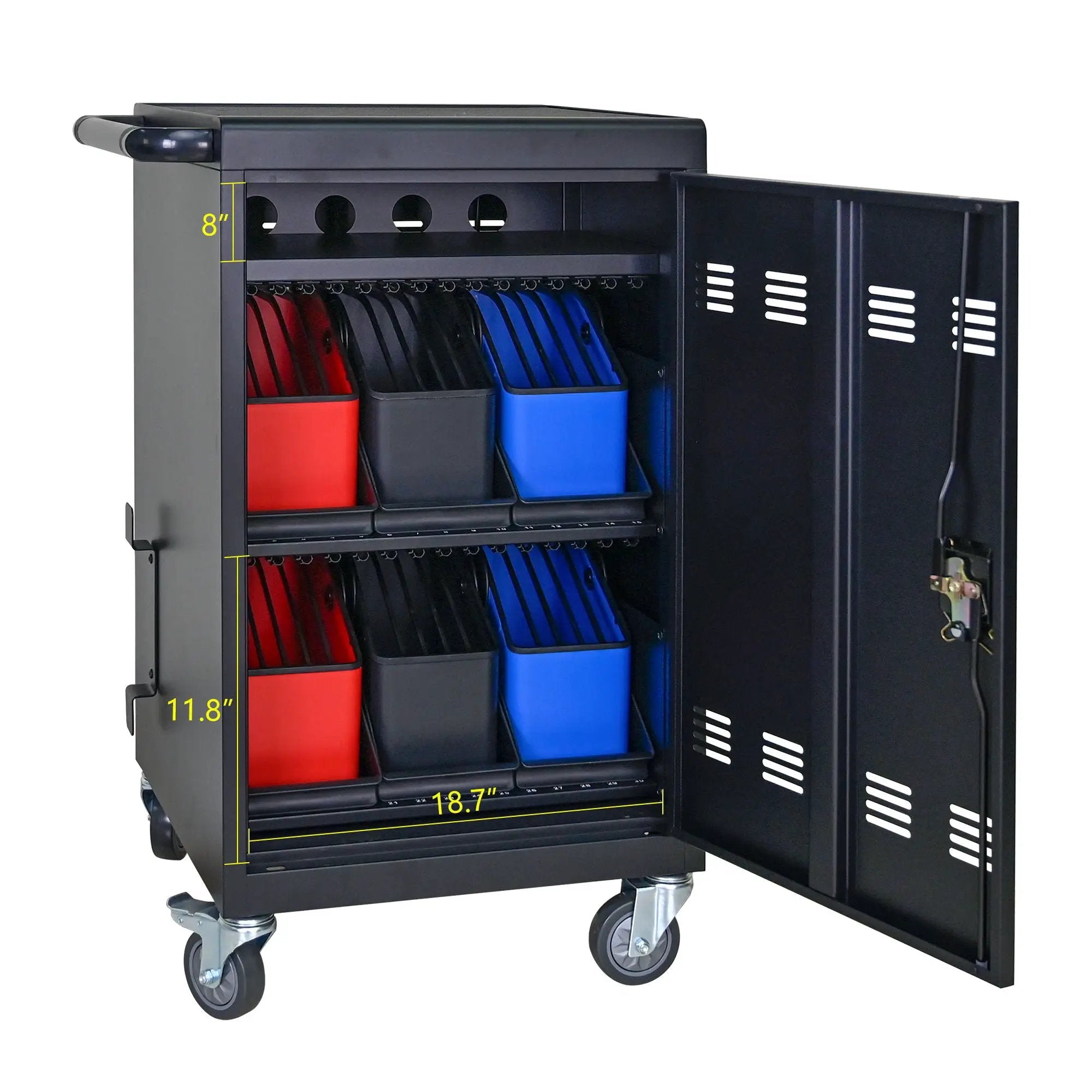 32 Bit Device Charging Trolley For Tablets And Laptops With Cable Management, Removable Doors - Matte Black by HouseOfZazla