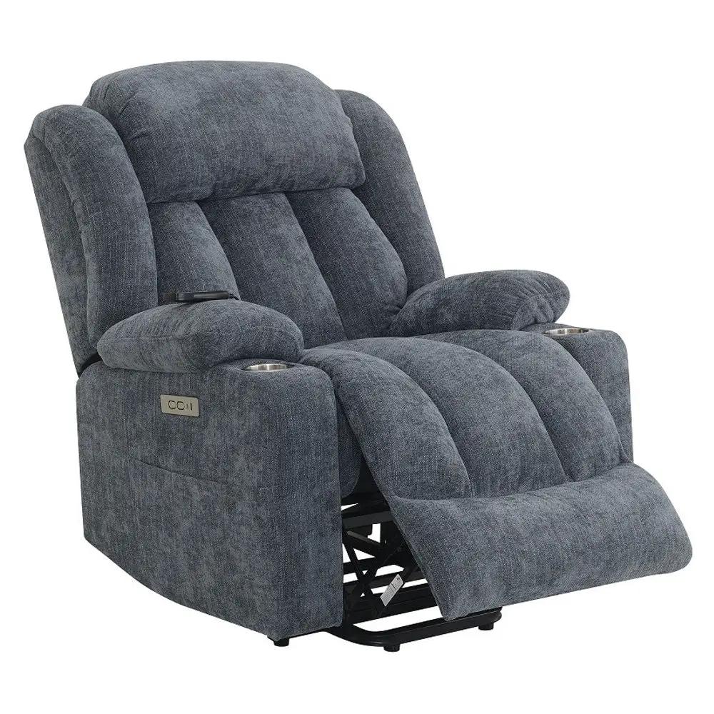 Omarion - Power Recliner With Lift, Heating & Massage - Blue Chenille by Unique Piece Furniture