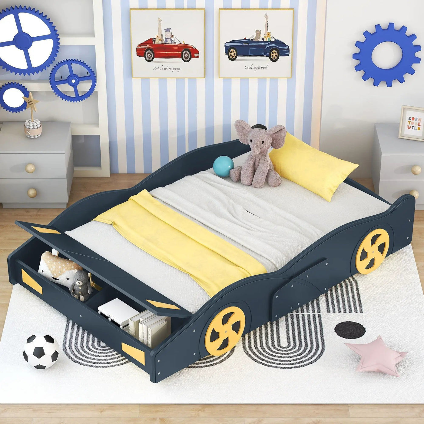 Race Car Shaped Platform Bed With Wheels And Storage by HouseOfZazla