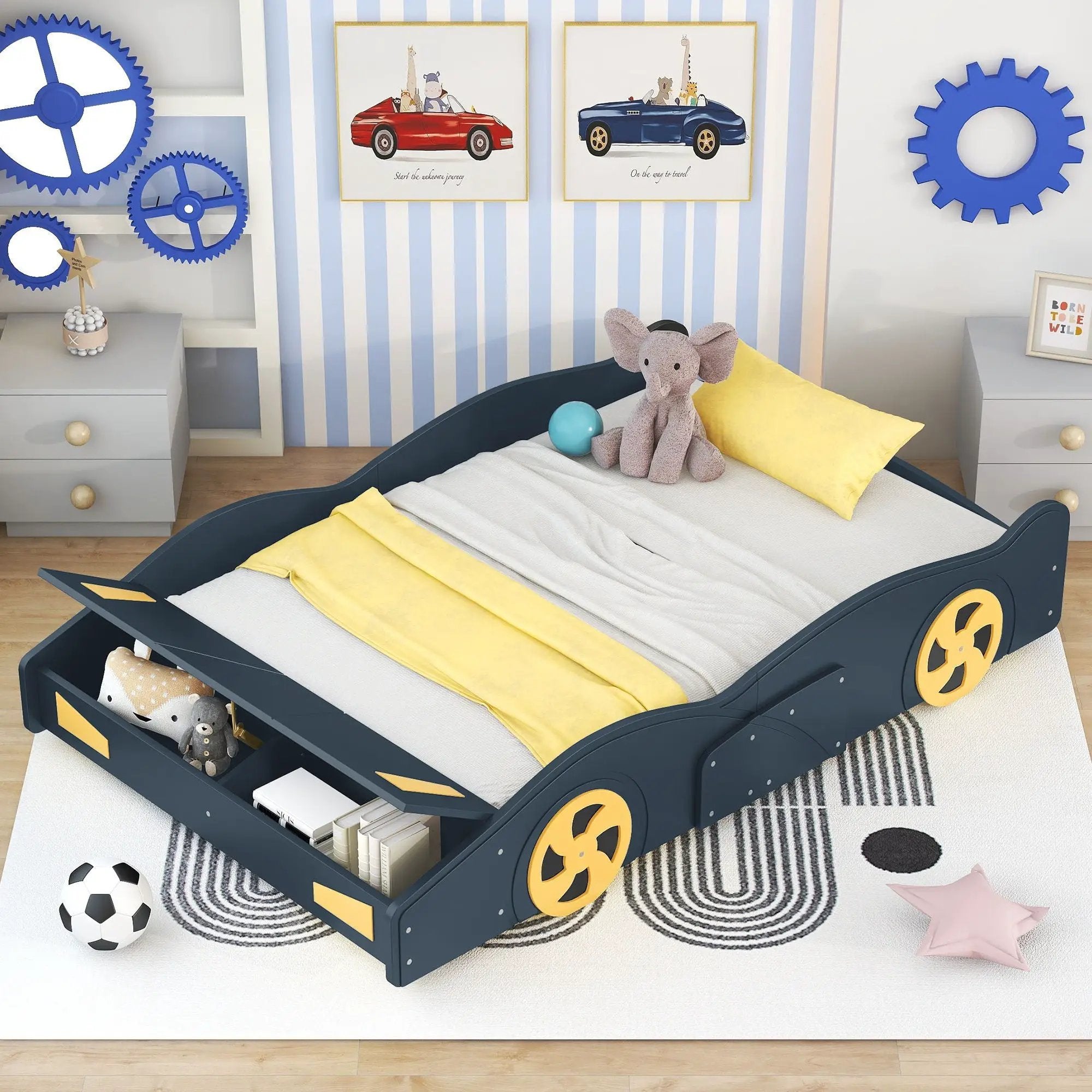 Race Car Shaped Platform Bed With Wheels And Storage by Unique Piece Furniture