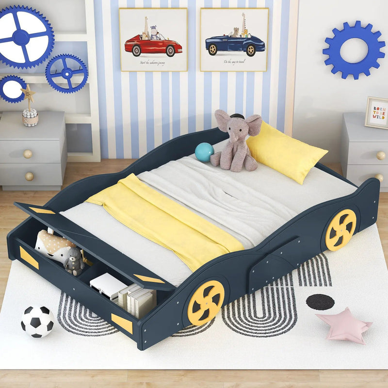 Race Car Shaped Platform Bed With Wheels And Storage by Unique Piece Furniture