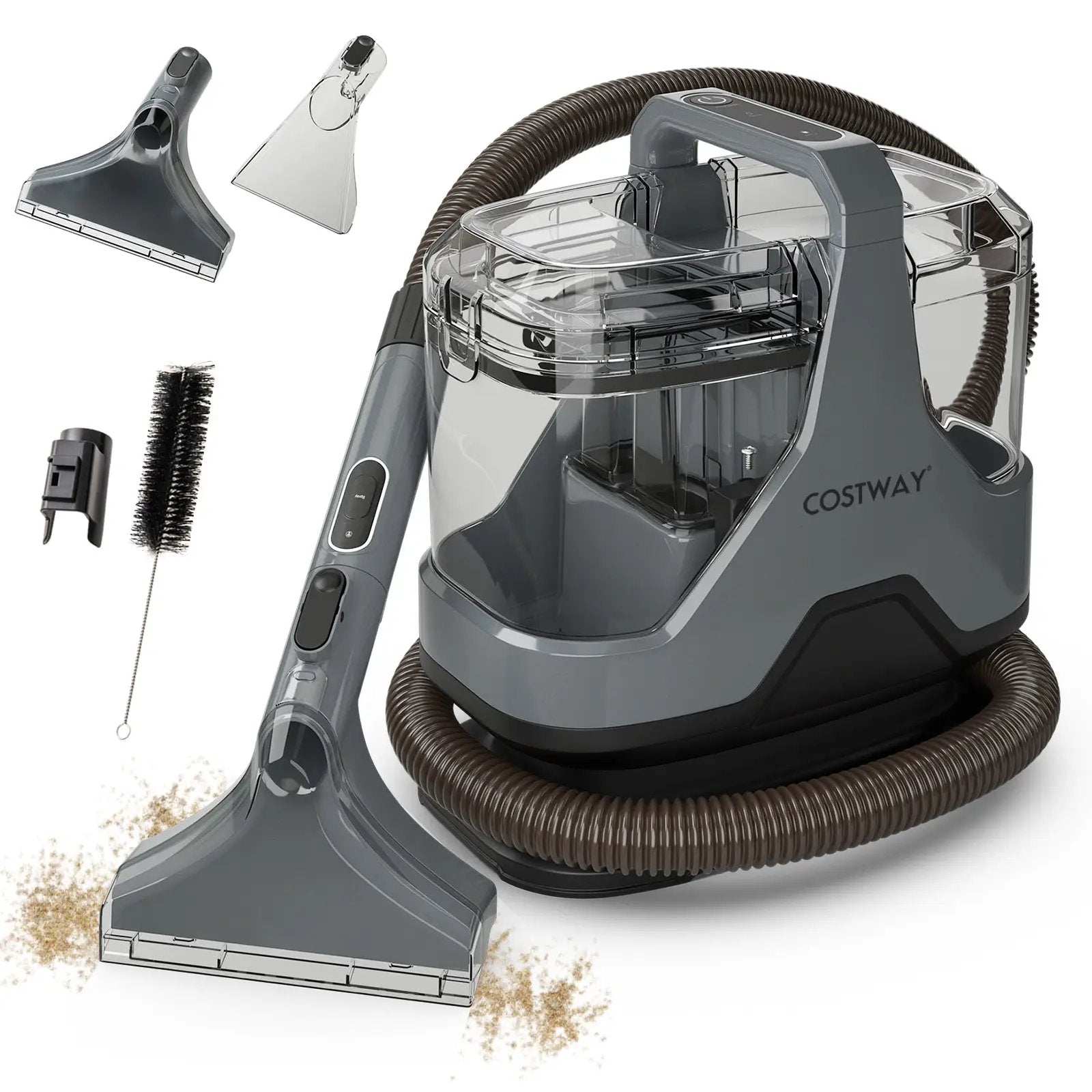 600W Upholstery Cleaner Machine with 15Kpa Powerful Suction and Versatile Attachments-Gray by DirectDeals