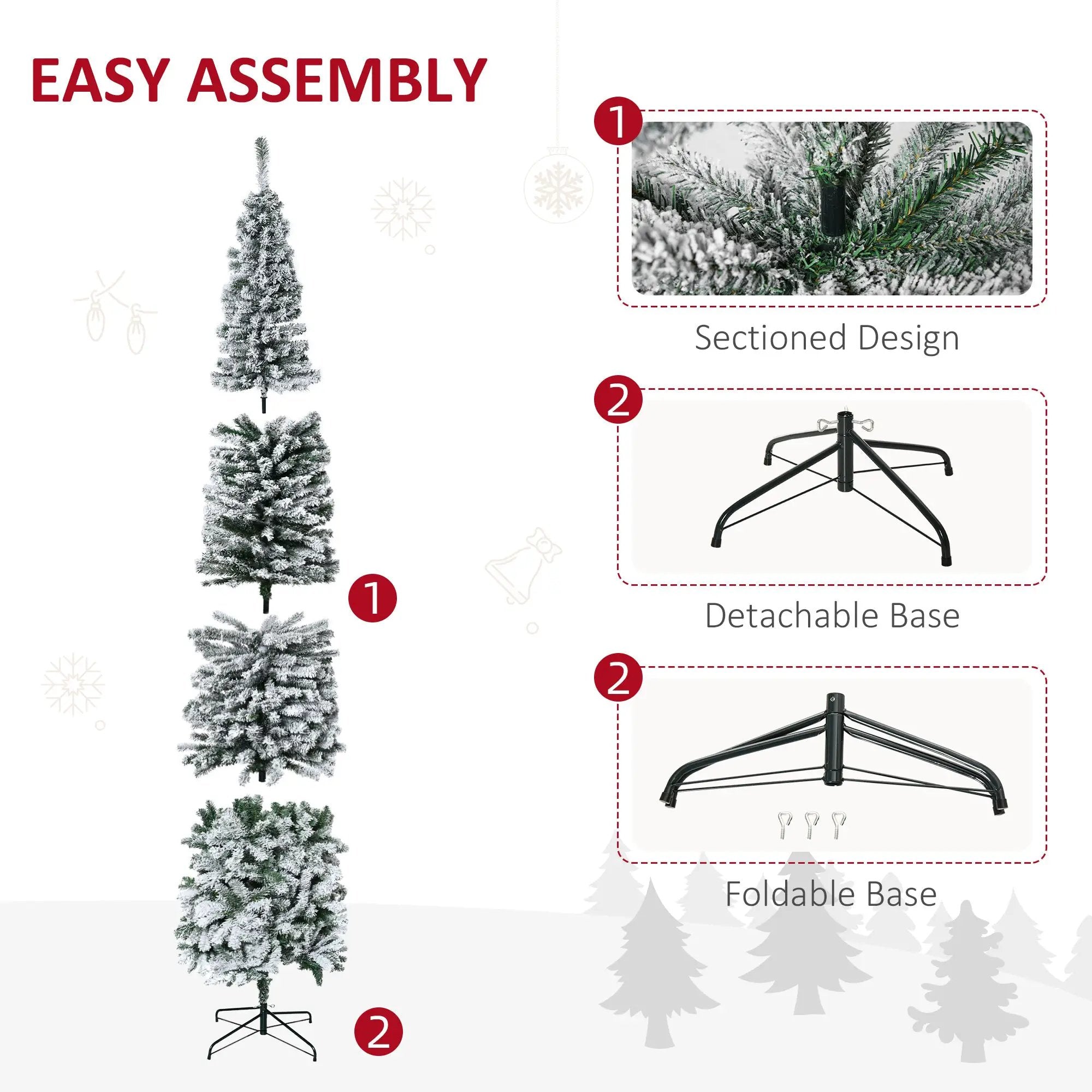 HOMCOM 9' Tall Unlit Snow-Flocked Slim Artificial Christmas Tree by HouseOfZazla