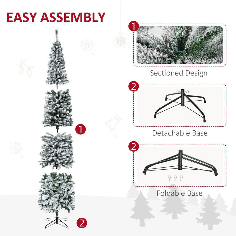 HOMCOM 9' Tall Unlit Snow-Flocked Slim Artificial Christmas Tree by HouseOfZazla