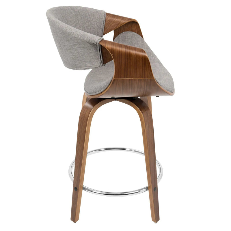 Curvini - Mid-Century Modern Fixed Height Counter Stool With Swivel (Set of 2) - Gray by HouseOfZazla