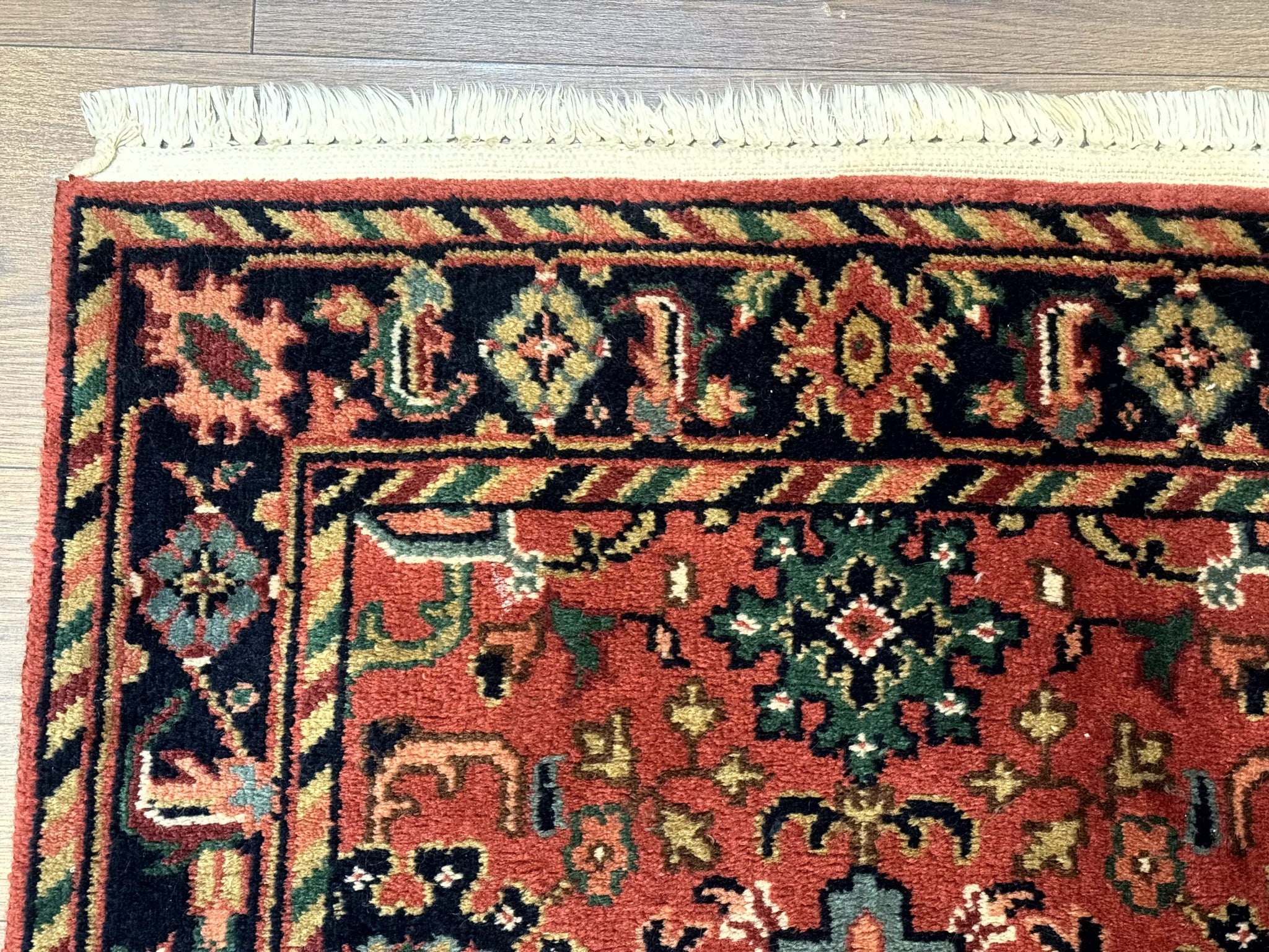 Indo Persian Heriz Runner Rug 2 x 12 ft, Hand Knotted Wool Hallway Rug, Red & Black by Jewel Rugs