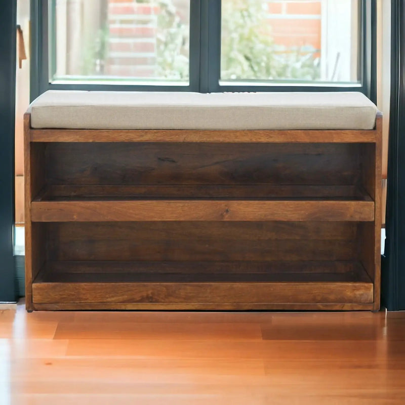 Pull Out Shoe Bench - Chestnut / Mud Linen by HouseOfZazla