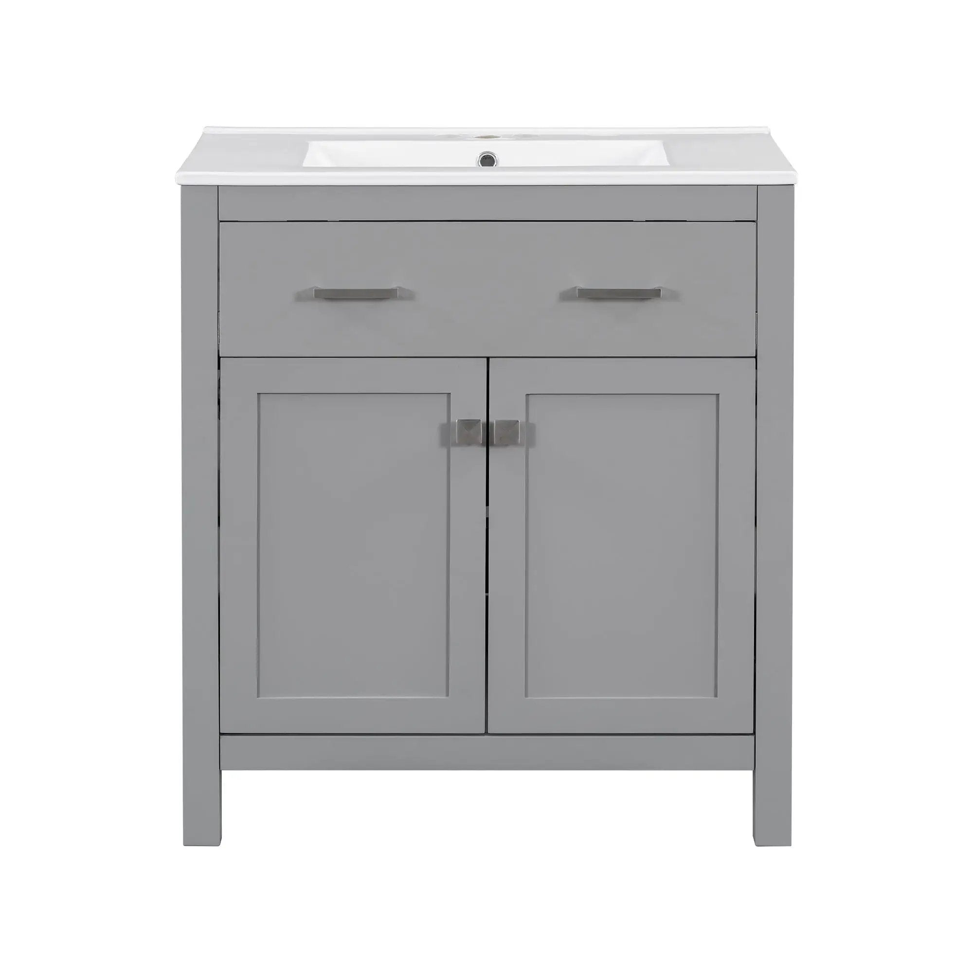 Bathroom Vanity With Ceramic Sink, Modern Single Bathroom Cabinet With 2 Doors And A Shelf, Soft Close Doors by Unique Piece Furniture