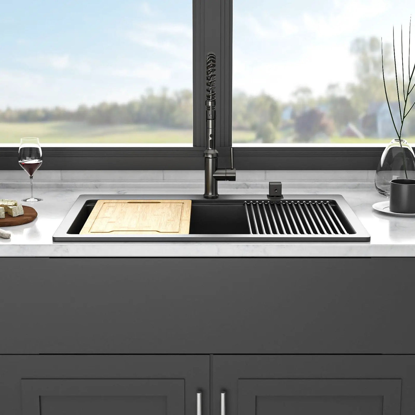 Granite Composite Quartz Kitchen Sink With Workstation Features And Drop In Design by HouseOfZazla