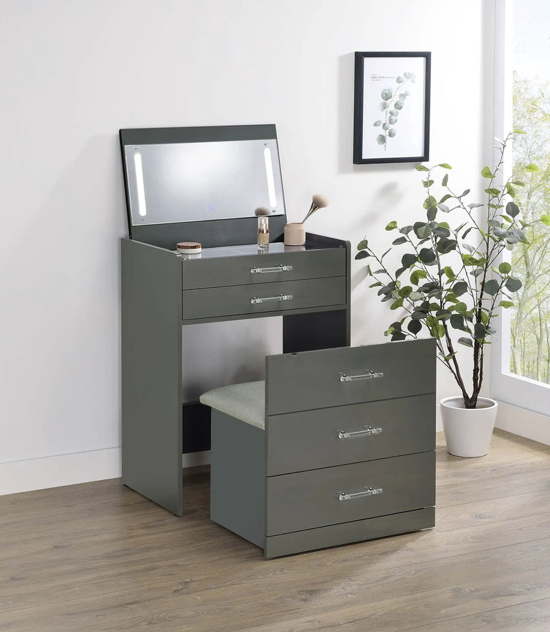 Danbury 3-drawer Makeup Vanity & Stool Set Grey High Gloss by Unique Piece Furniture