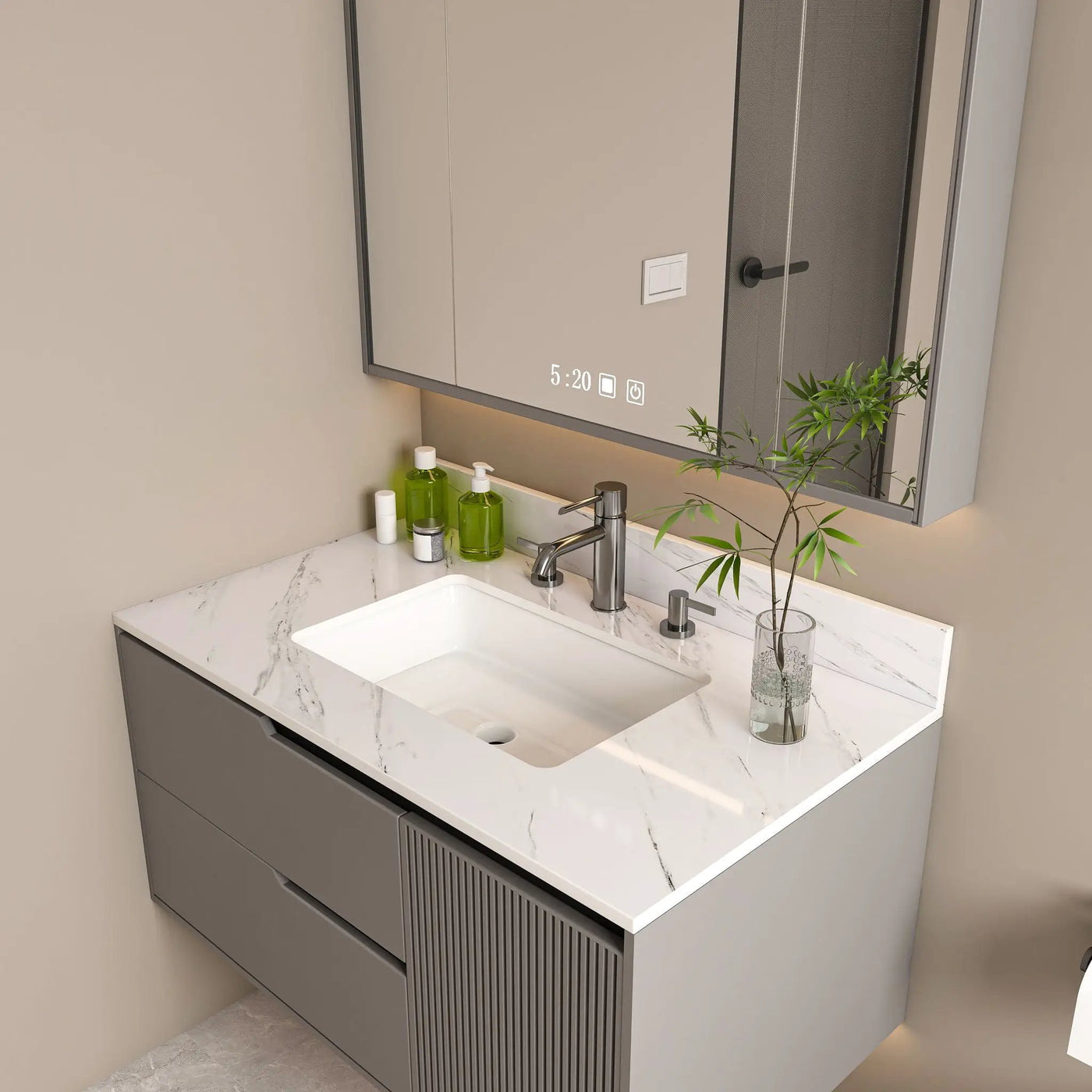 Bianco Carrara Venato Elegant Marble Vanity Top, Bathroom Vanity With Undermount Sink, Sintered Stone by HouseOfZazla