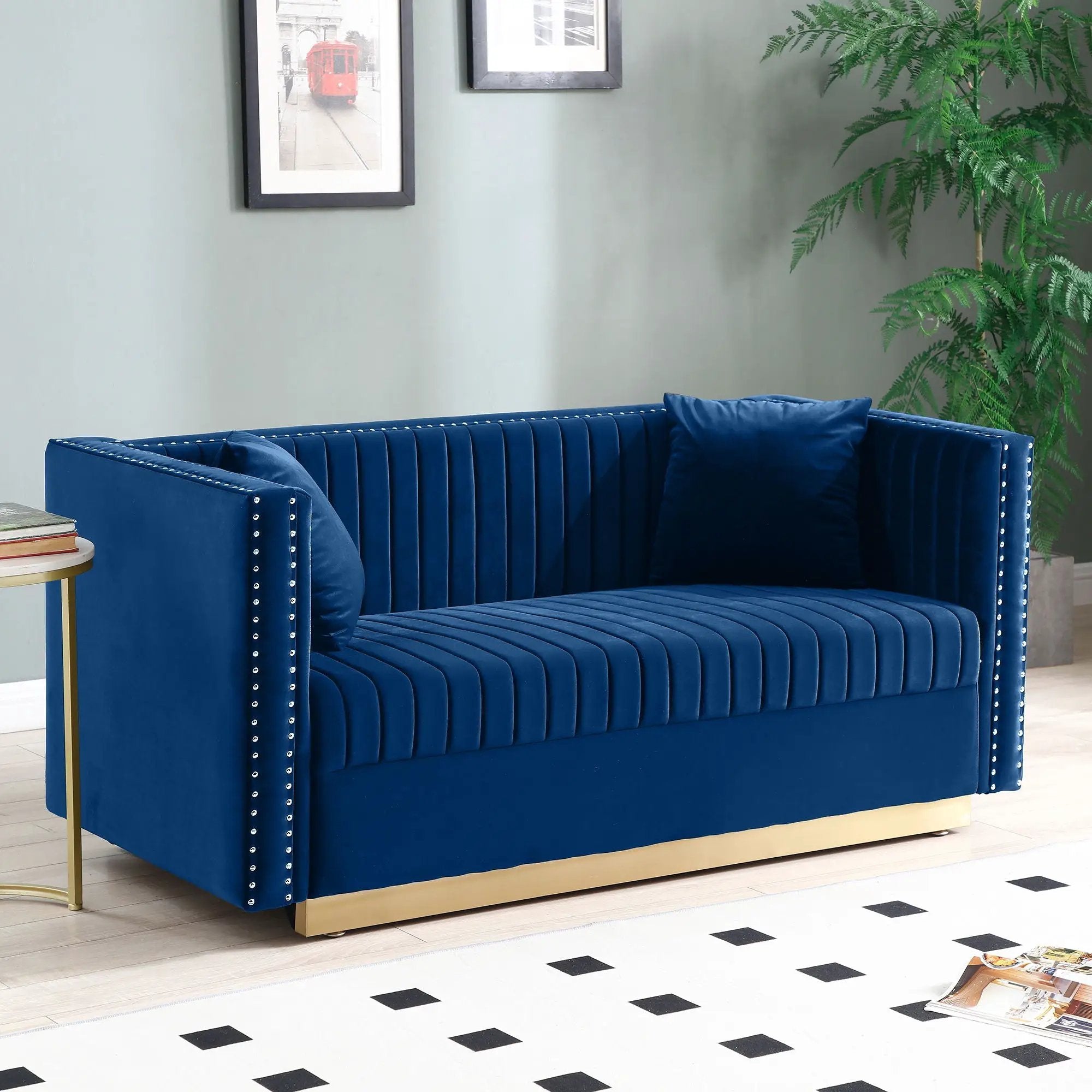 Contemporary Vertical Channel Tufted Sofa Loveseat Modern Upholstered Couch For Living Room With 2 Pillows by HouseOfZazla