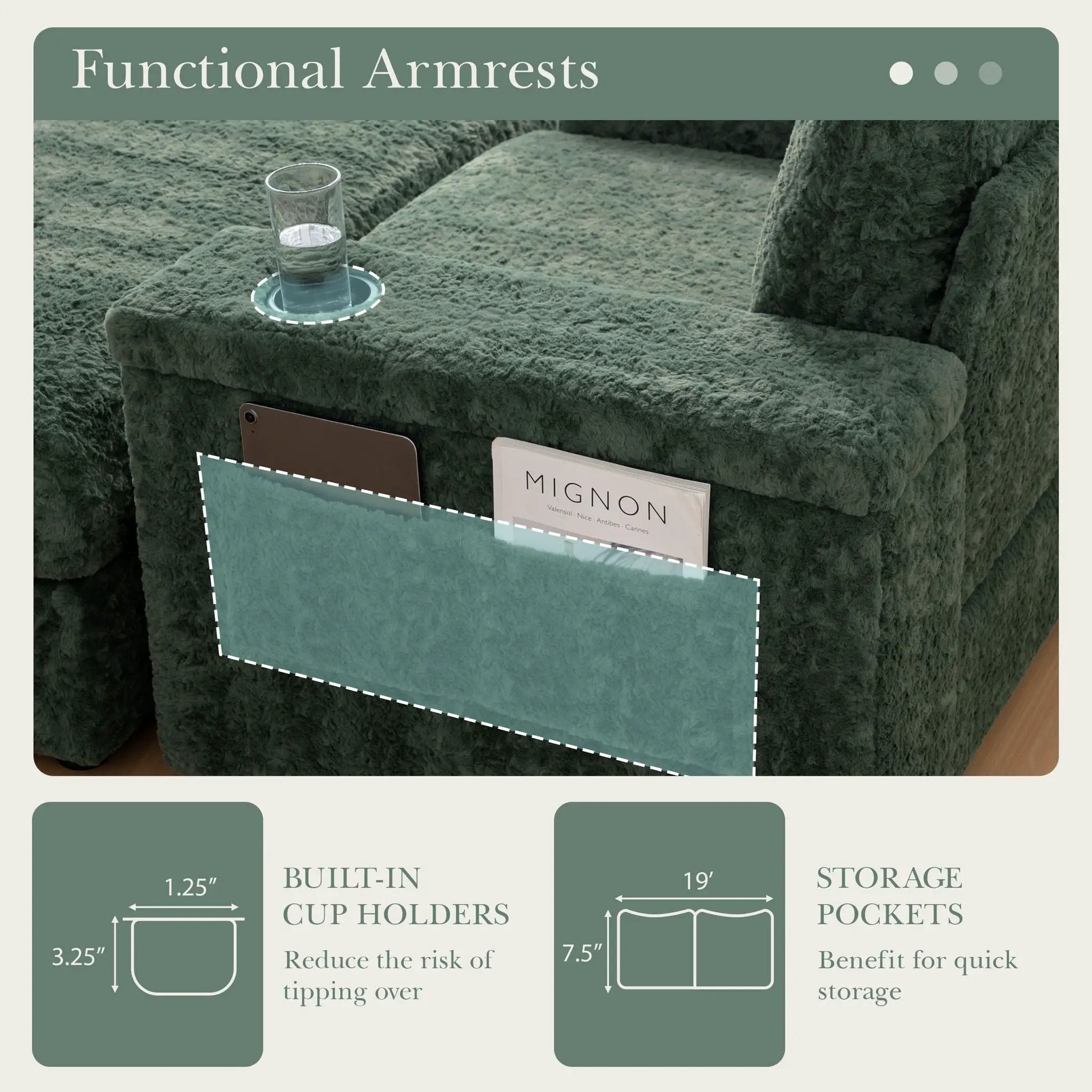 Oversized Chaise Lounge Indoor Rabbit Fur Sofa Bed With Storage Ottoman And Armrests Cup Holders With Deep Seat by Unique Piece Furniture