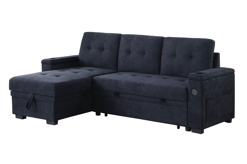 Ashlyn II - 84"W Woven Fabric Reversible Sleeper Sectional Sofa with Storage Chaise by HouseOfZazla