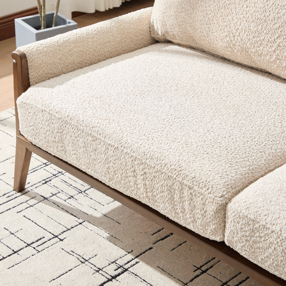 Mid-Century Modern Boucle Fabric Sofa with Solid Wood Frame, photo 7 of 10