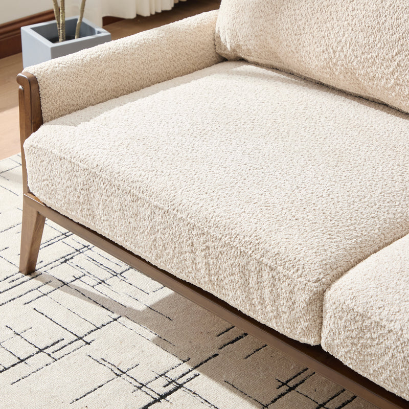 Mid-Century Modern Boucle Fabric Sofa with Solid Wood Frame, photo 7 of 10