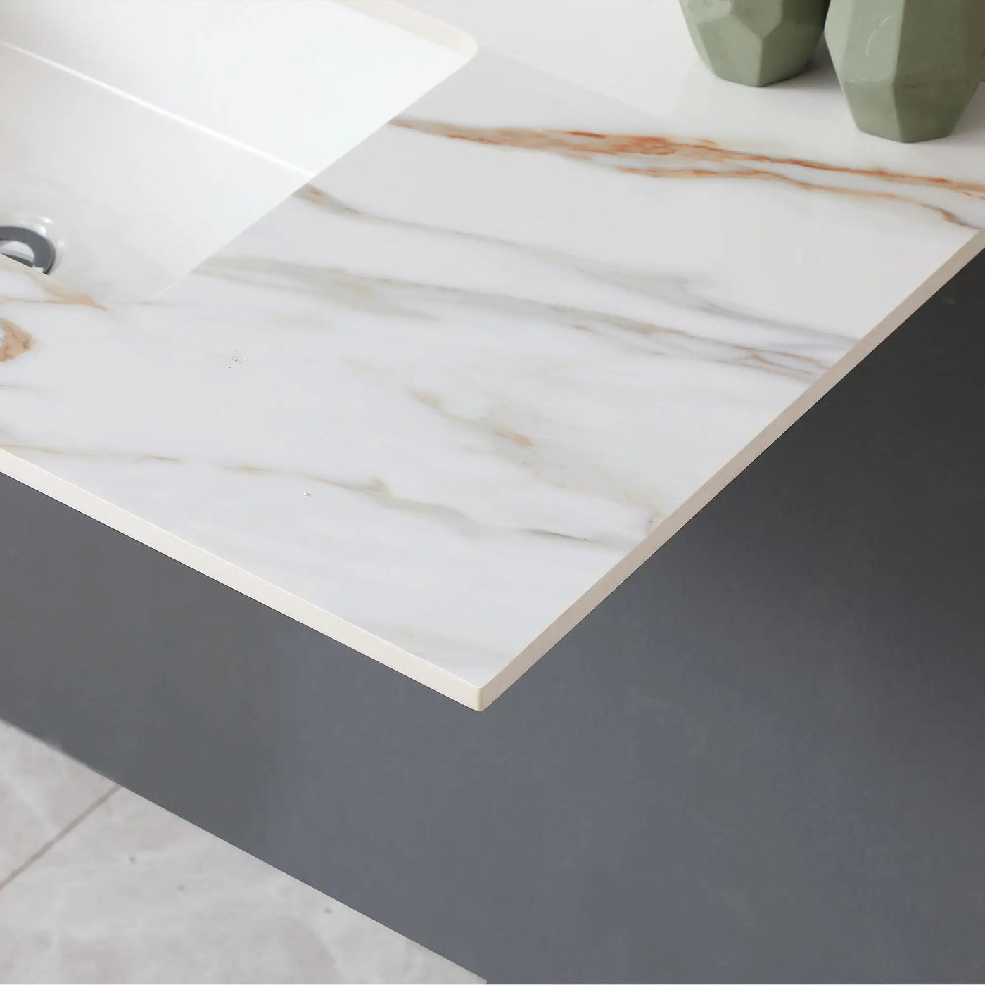 Vanity Top With Undermount Sink And Backsplash, Sintered Stone by HouseOfZazla