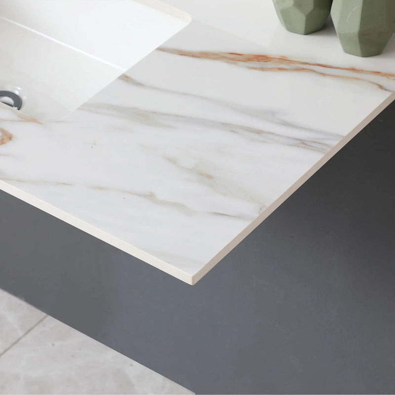 Vanity Top With Undermount Sink And Backsplash, Sintered Stone by HouseOfZazla