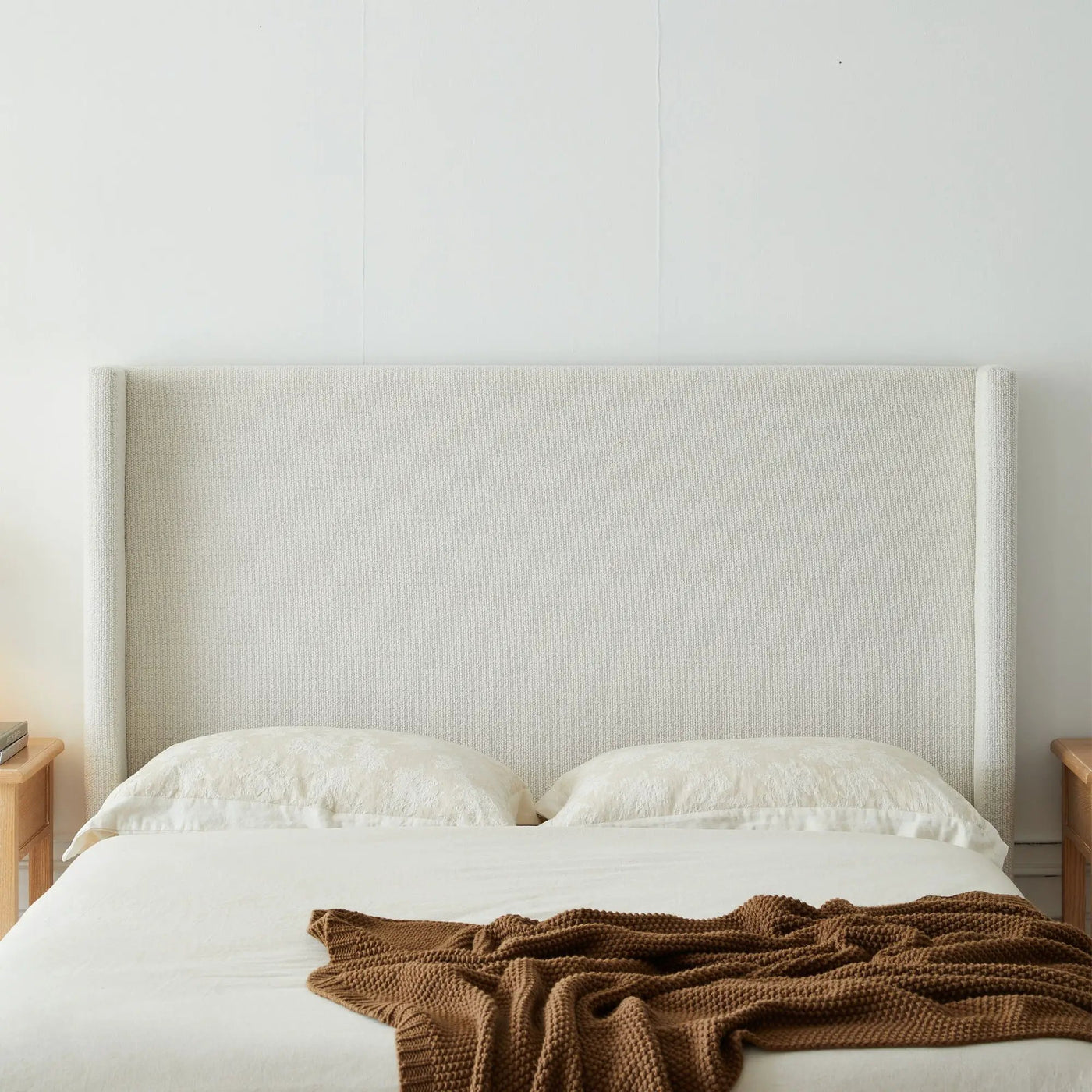Hosford - Minimalist Upholstered Wingback Bed With Wood Base Platform by HouseOfZazla